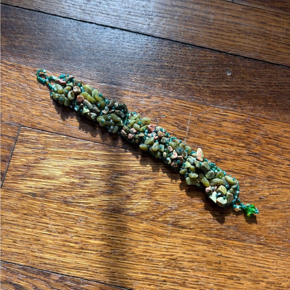 Jewelry - Unakite Jasper Natural Stone Green Bracelet- Boho Chunky